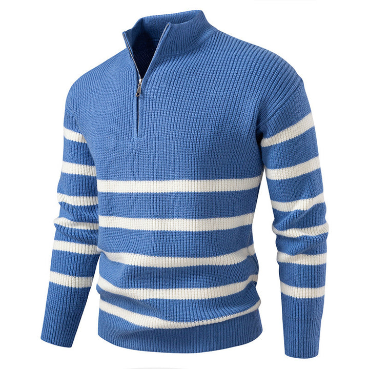Men's knitted sweater with modern half-zip and striped design Lisslune