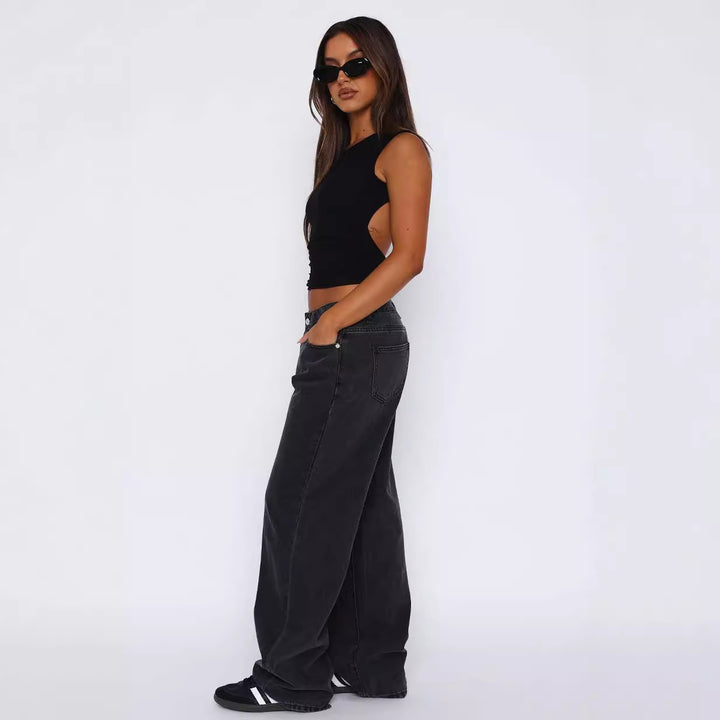 Women's casual wide jeans with high waistband and trendy cut Lisslune