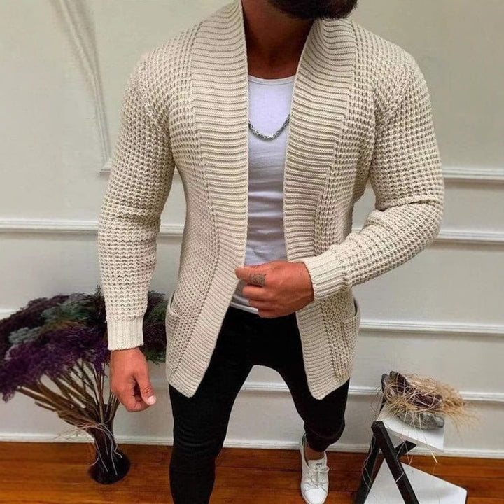 Men's chunky cardigan with open design and deep collar Lisslune