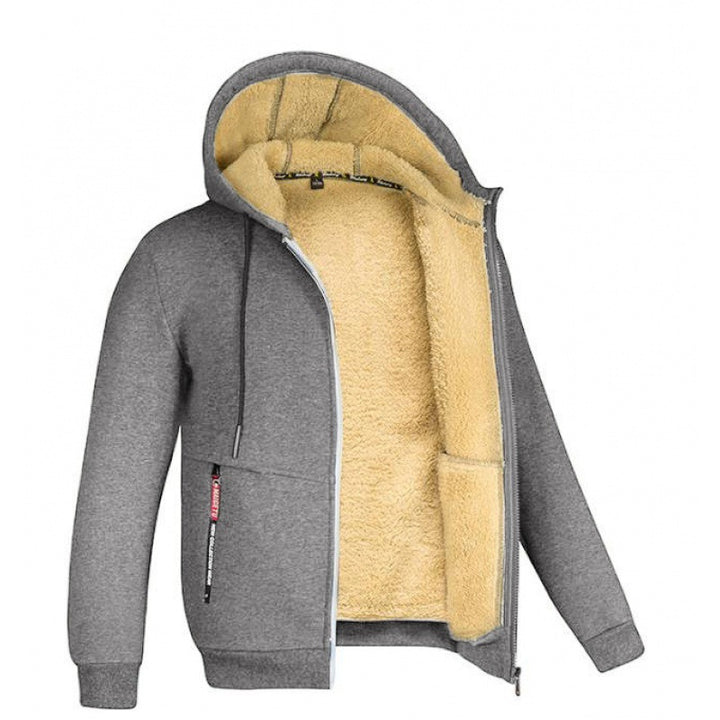 Men's Cuddly Fleece Jacket with Hood and Pockets Lisslune