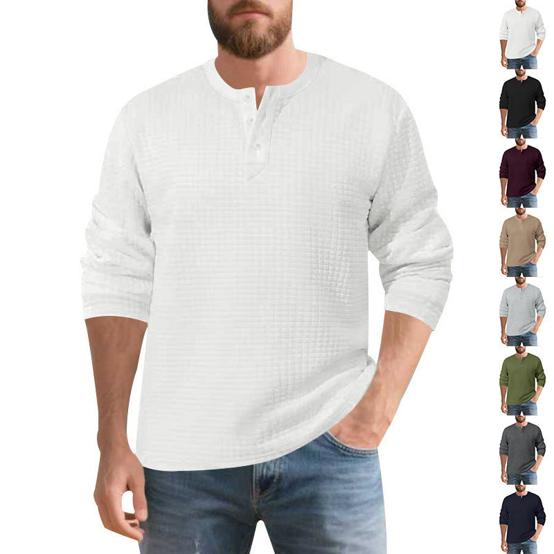 Men's Long Sleeve Henley Shirt made of comfortable waffle material with button placket Lisslune