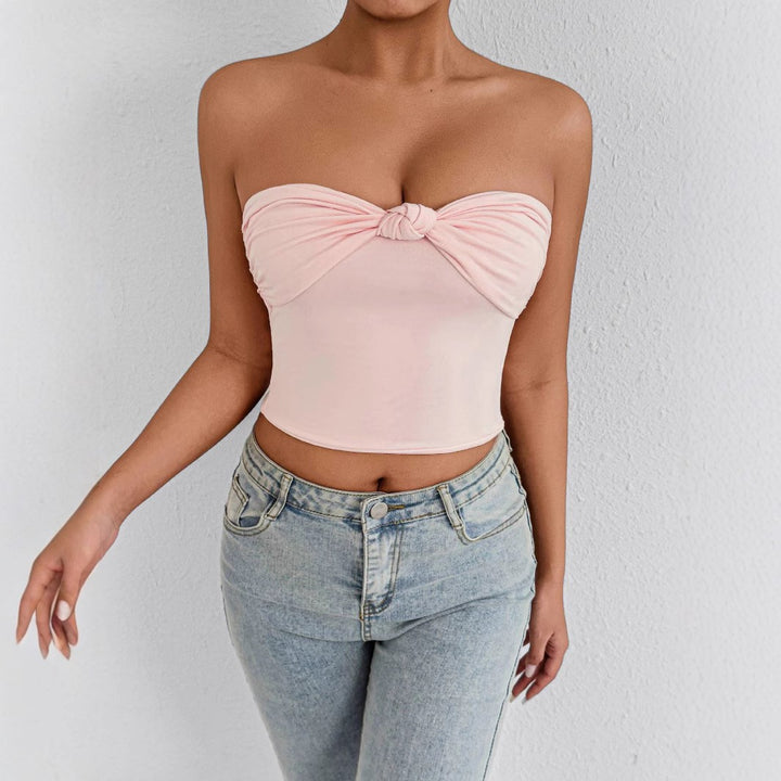 Damen Bandeau Crop-Top mit Knoten-Design Lisslune