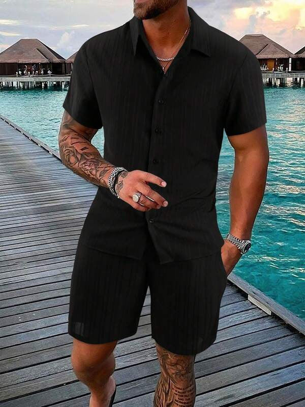 Men's casual short-sleeve set with textured surface Lisslune