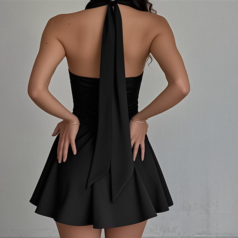 Ladies Playful Cocktail Dress with Deep V-Neck and Flowing Skirt Lune London
