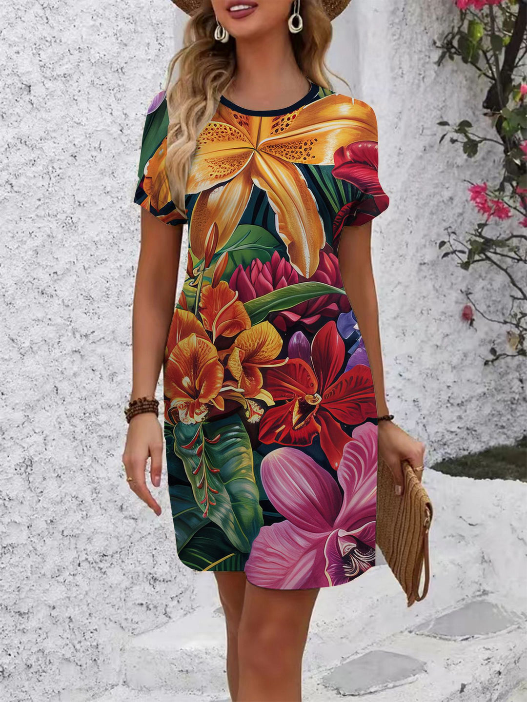 Women's comfortable casual dress with vibrant floral pattern and loose fit Lisslune