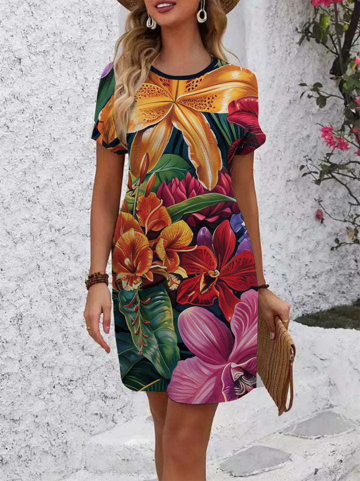 Women's comfortable casual dress with vibrant floral pattern and loose fit Lisslune