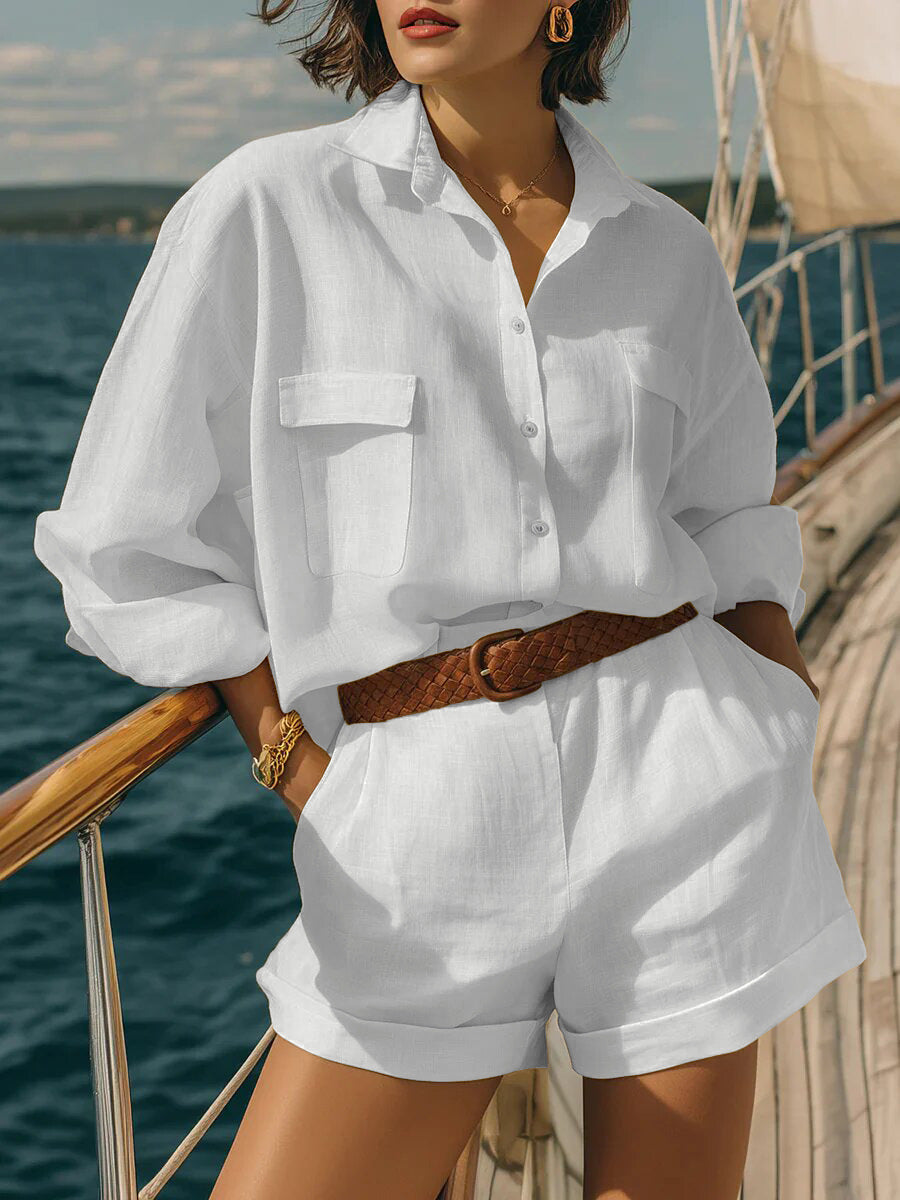 Women's Airy Short Sleeve Shirt and Shorts Set Lisslune