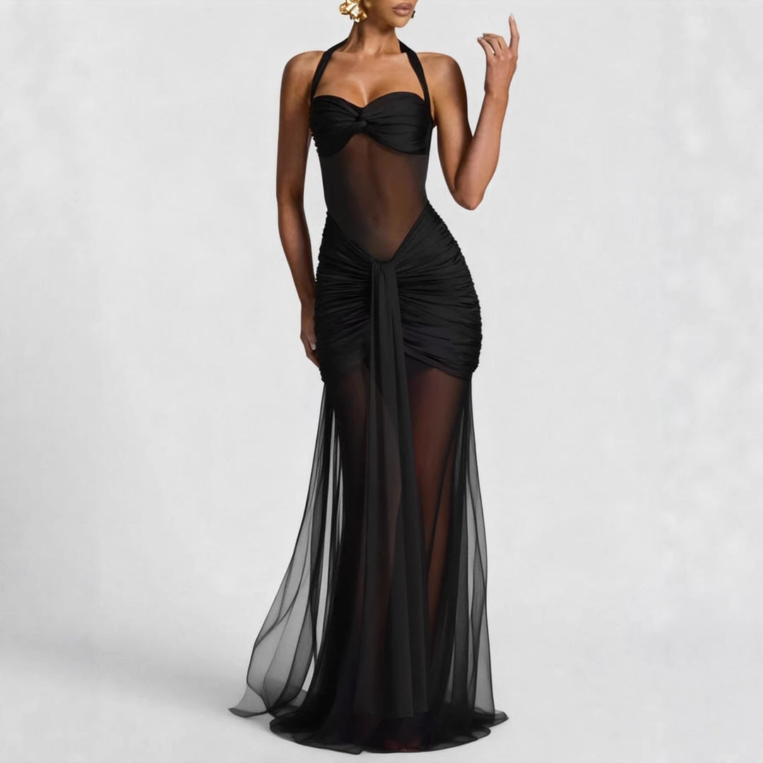 Damen elegantes Kleid im Bodycon-Stil mit raffiniertem Mesh-Einsatz Lisslune