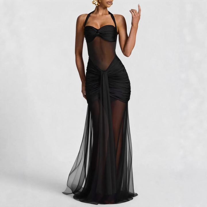 Damen elegantes Kleid im Bodycon-Stil mit raffiniertem Mesh-Einsatz Lisslune