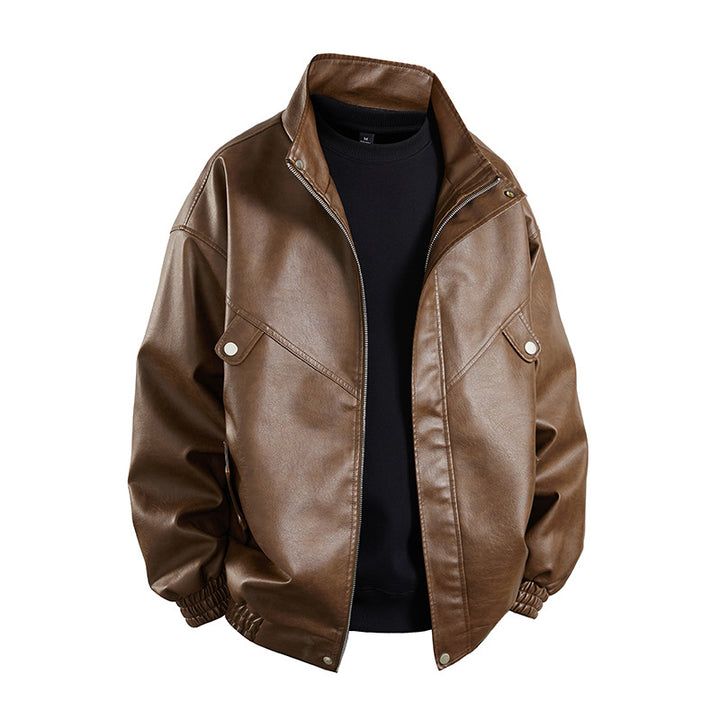 Men's synthetic leather jacket in a casual look with practical flap pockets Lisslune