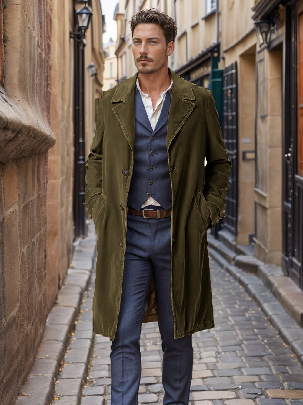 Men's elegant trench coat made of high-quality fabric with practical pockets Lisslune