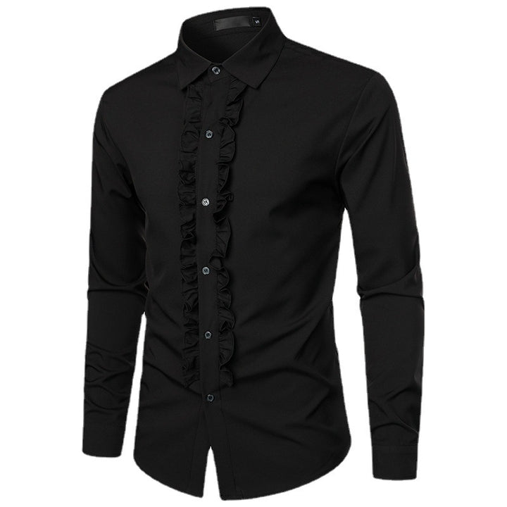 Men's Long Sleeve Shirt with Ruffle Decoration and Elegant Button Details Lisslune