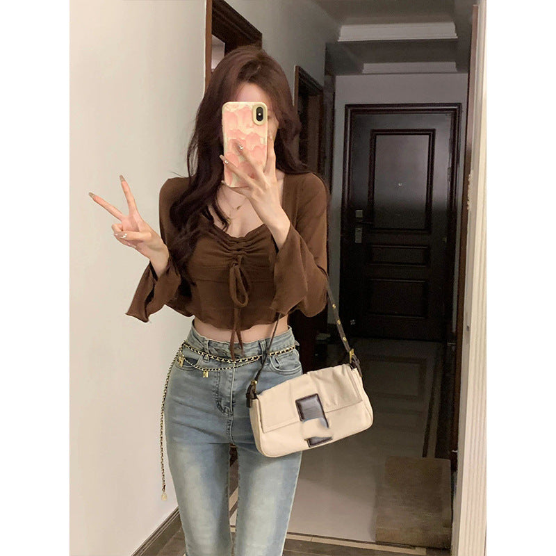 Women's Cropped Top with Refined Knot and Wide Sleeve Lisslune