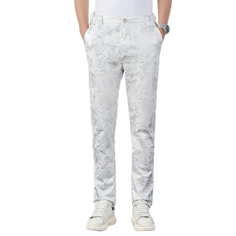 Men's elegant satin pants with floral pattern Lisslune