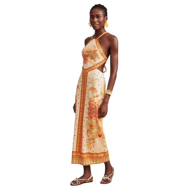 Women's maxi dress with exclusive halter design and floral print
