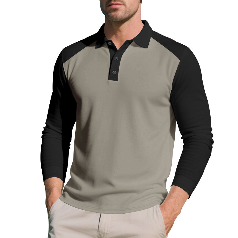 Men's Long Sleeve Polo Shirt with Contrasting Sleeve Panels Lisslune