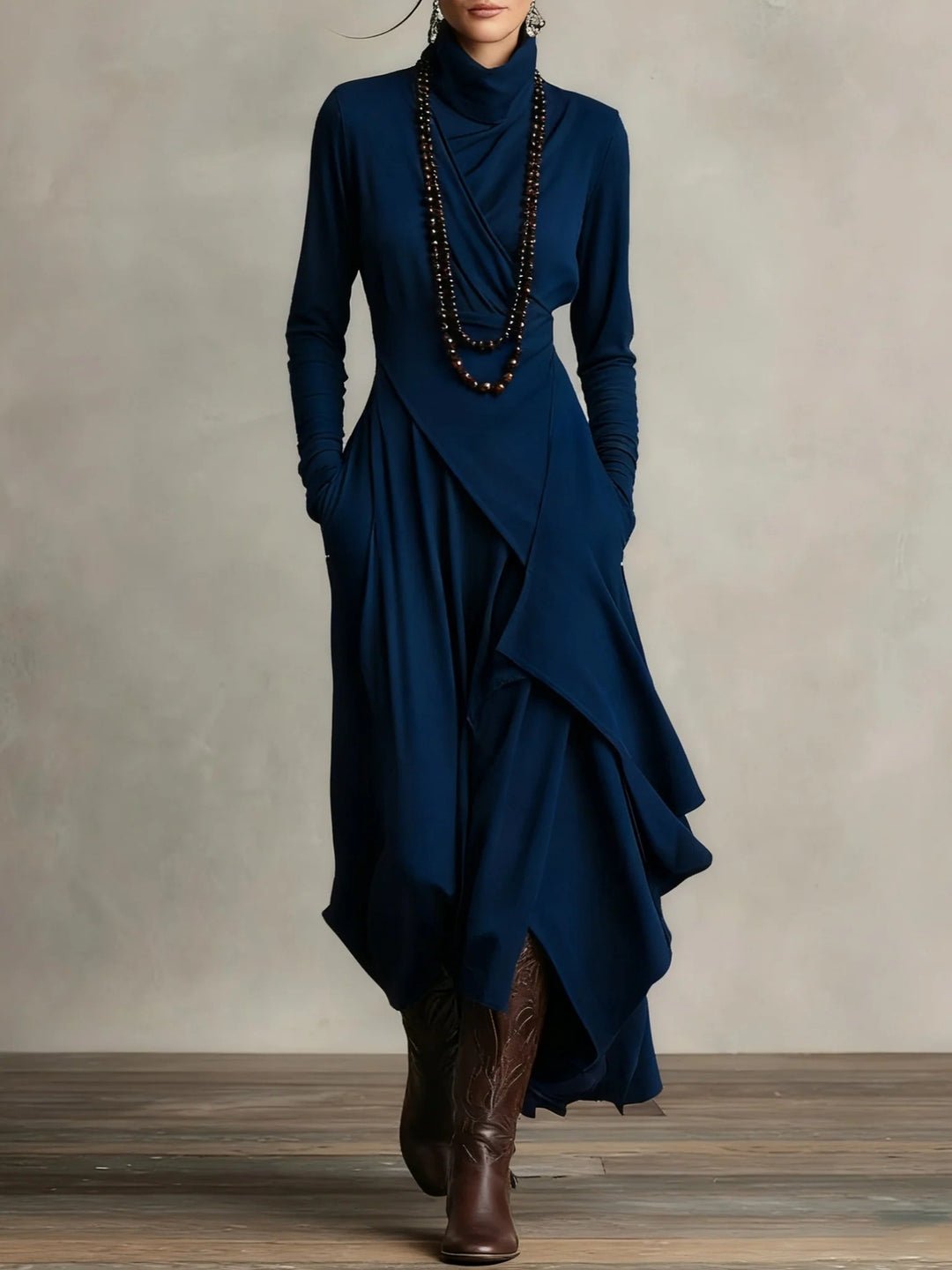 Women Elegant Maxi Dress with Draped Top and Asymmetrical Cut Lisslune