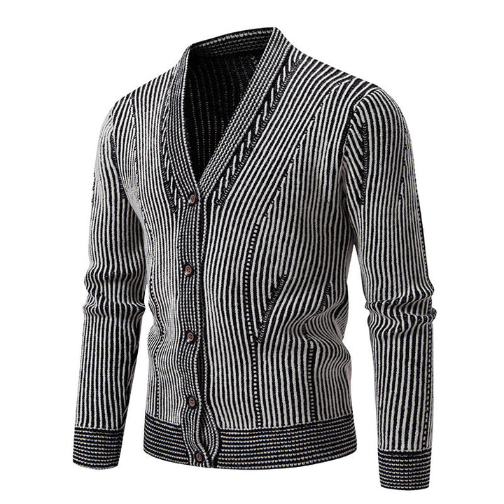Men's elegant cardigan with V-neck and fine cable pattern Lisslune