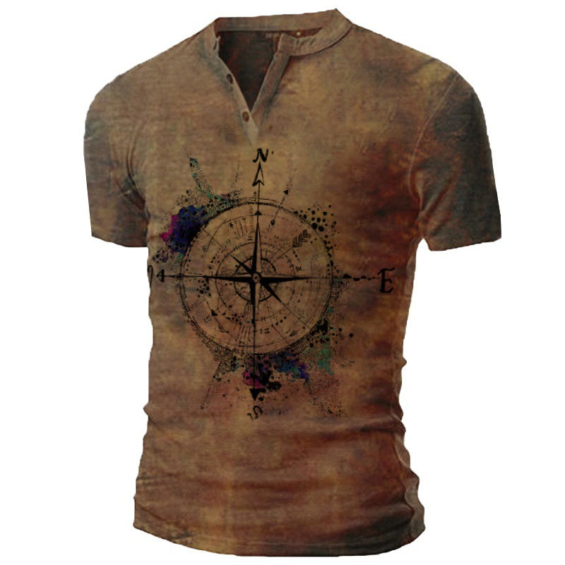 Men's T-shirt with creative compass design and innovative washing Lisslune
