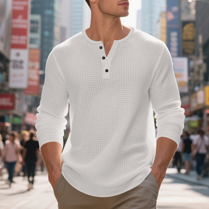 Men's Long Sleeve Shirt with Press Buttons and Textured Design Lisslune