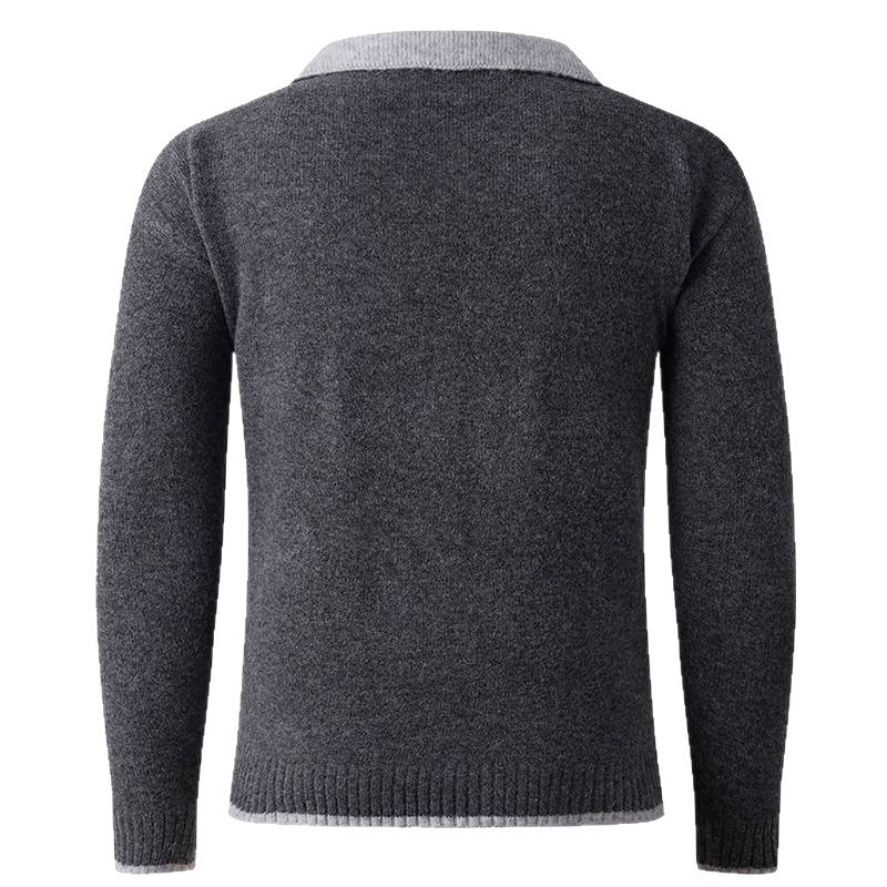 Men's V-neck sweater with shirt collar and fine texture Lisslune