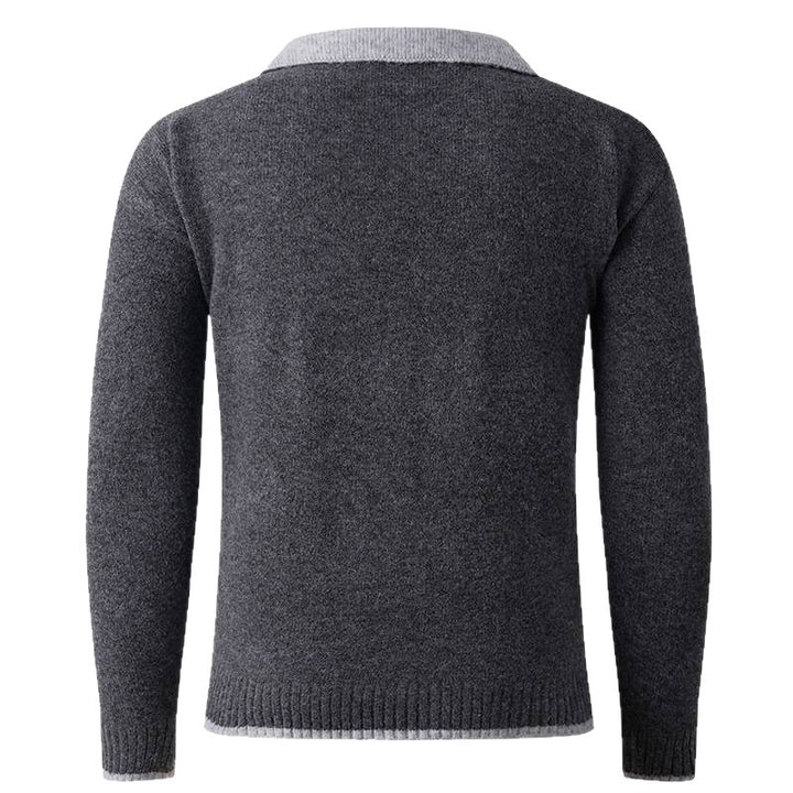 Men's V-neck sweater with shirt collar and fine texture Lisslune