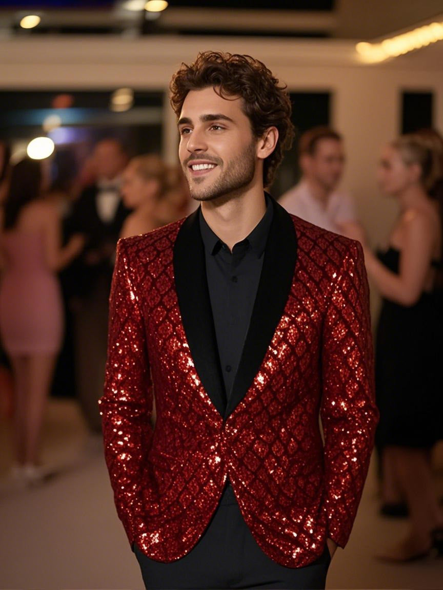 Men's Glamorous Sequin Blazer with Elegant Cut Lisslune