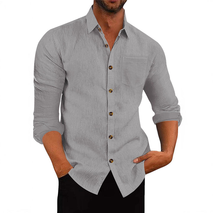 Men's elegant long-sleeve shirt made of structured cotton with practical chest pocket Lisslune