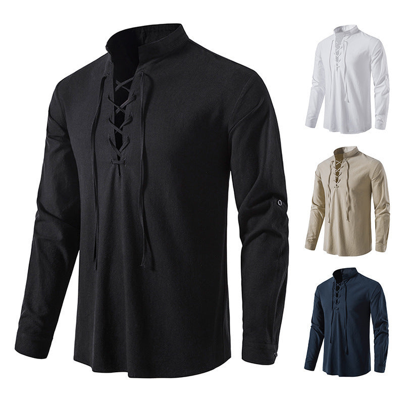 Men's long sleeve shirt with decorative lacing element Lisslune