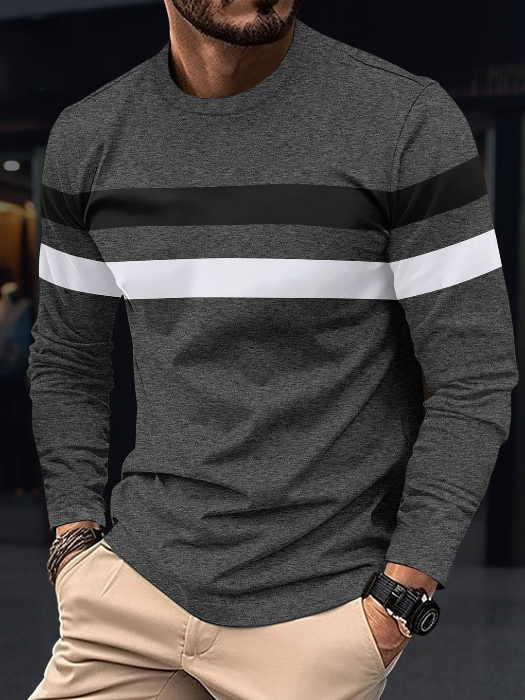 Men's fashionable long-sleeve shirt with sporty stripes Lisslune