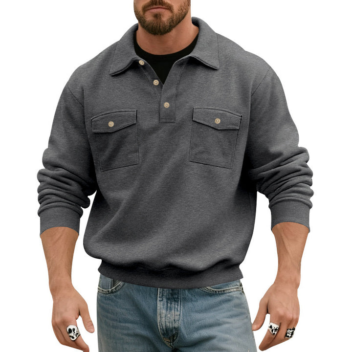 Men's pullover with two chest pockets and sporty collar Lisslune