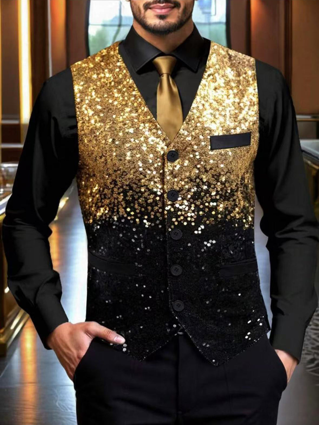 Men's extravagant shimmering sequin vest with modern cut Lisslune