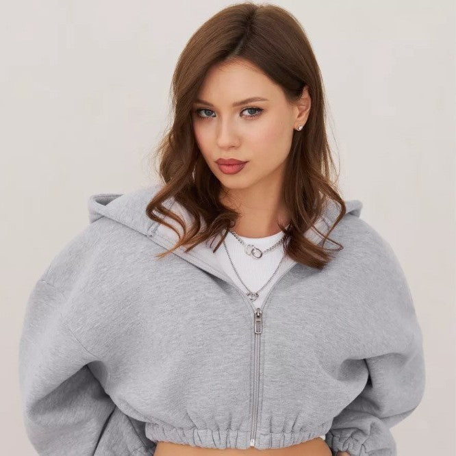 Women's cropped hoodie jacket with full zip and casual fit Lisslune