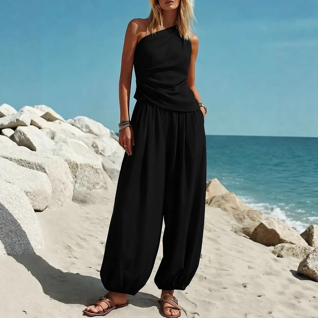 Women's Elegant One-Piece Outfit with Flowing Cut and One-Shoulder Design Lisslune