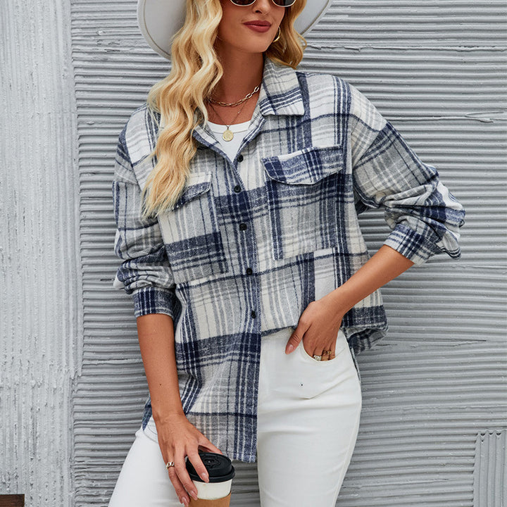 Women's checked overshirt made of high-quality flannel with practical pockets Lisslune
