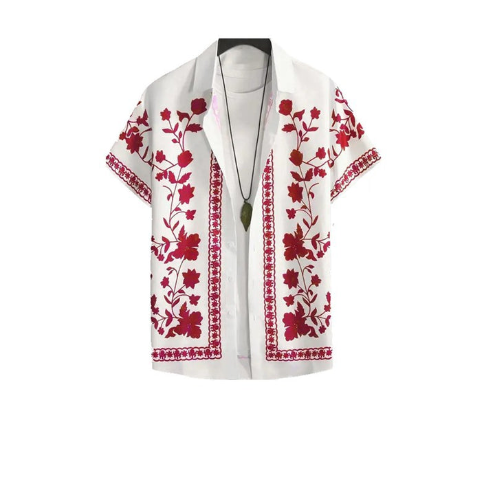 Men's casual shirt with floral embroidery design and short-sleeve fit Lisslune