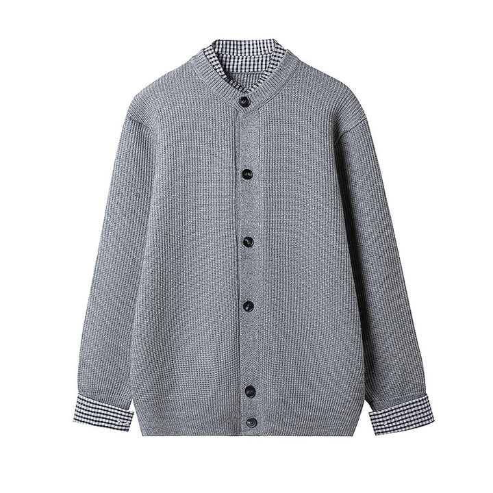 Men's Casual Cardigan with Checkered Collar Processing Lisslune