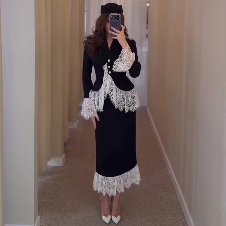 Ladies Elegant Blazer with Lace Accents Lisslune