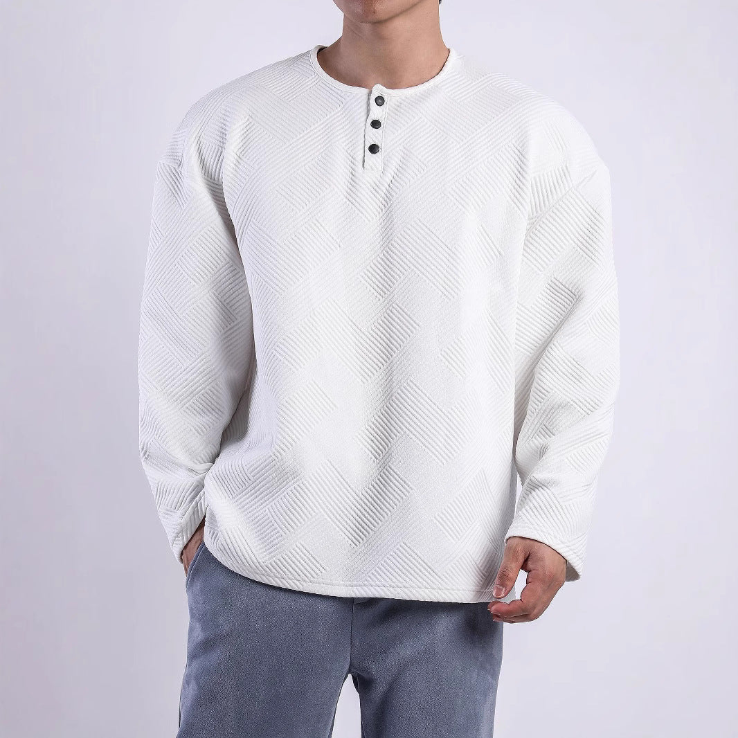 Men's long-sleeve shirt with button-down collar and textured pattern Lisslune