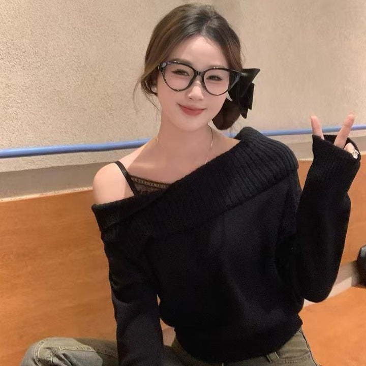 Women's casual knit pullover with off-shoulder design and modern ribbed details Lisslune