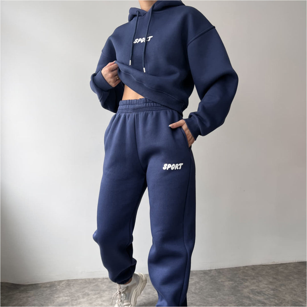 Women's sporty cropped hoodie and sweatpants set Lisslune