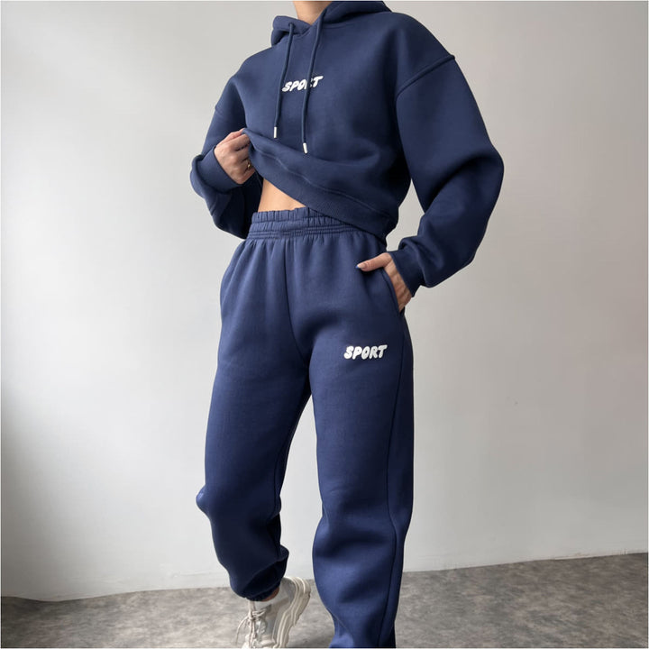 Women's sporty cropped hoodie and sweatpants set Lisslune