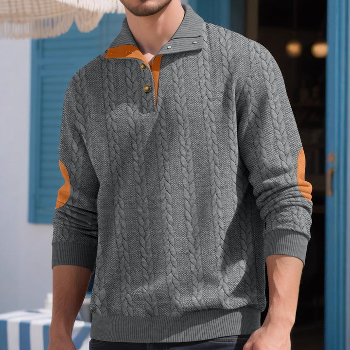 Men's fashionable knitted sweater with button placket and contrast details Lisslune