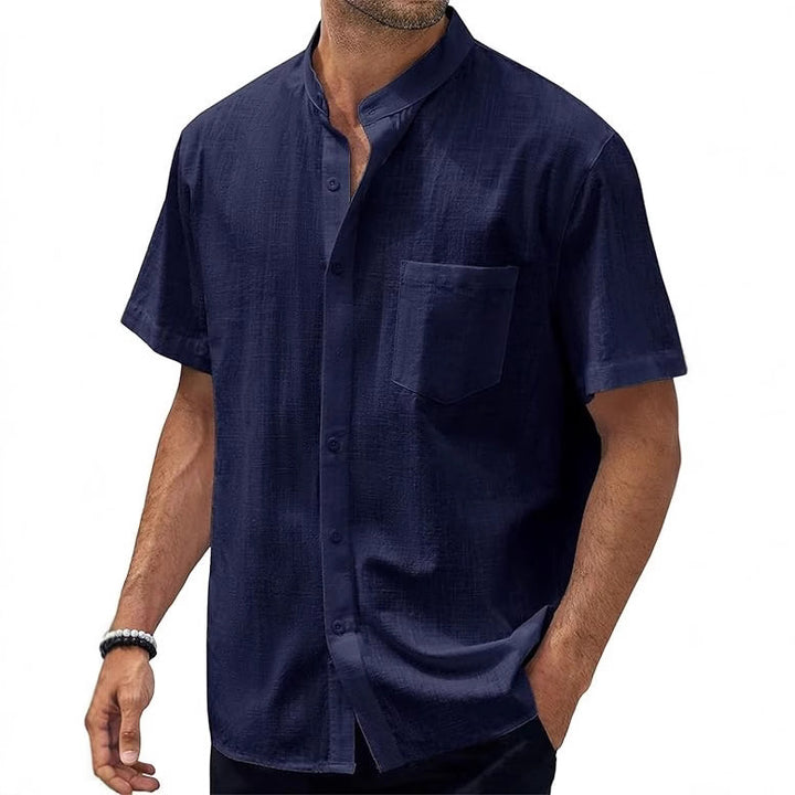 Men's short-sleeve shirt with modern standing collar and practical chest pocket Lisslune 1759193085