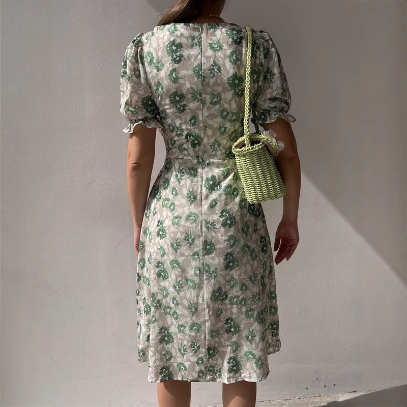 Women’s floral dress with gathered sleeves and side slit Lune London
