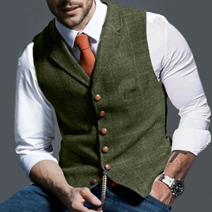 Men's vest made of high-quality linen fabric with individual wooden buttons Lisslune
