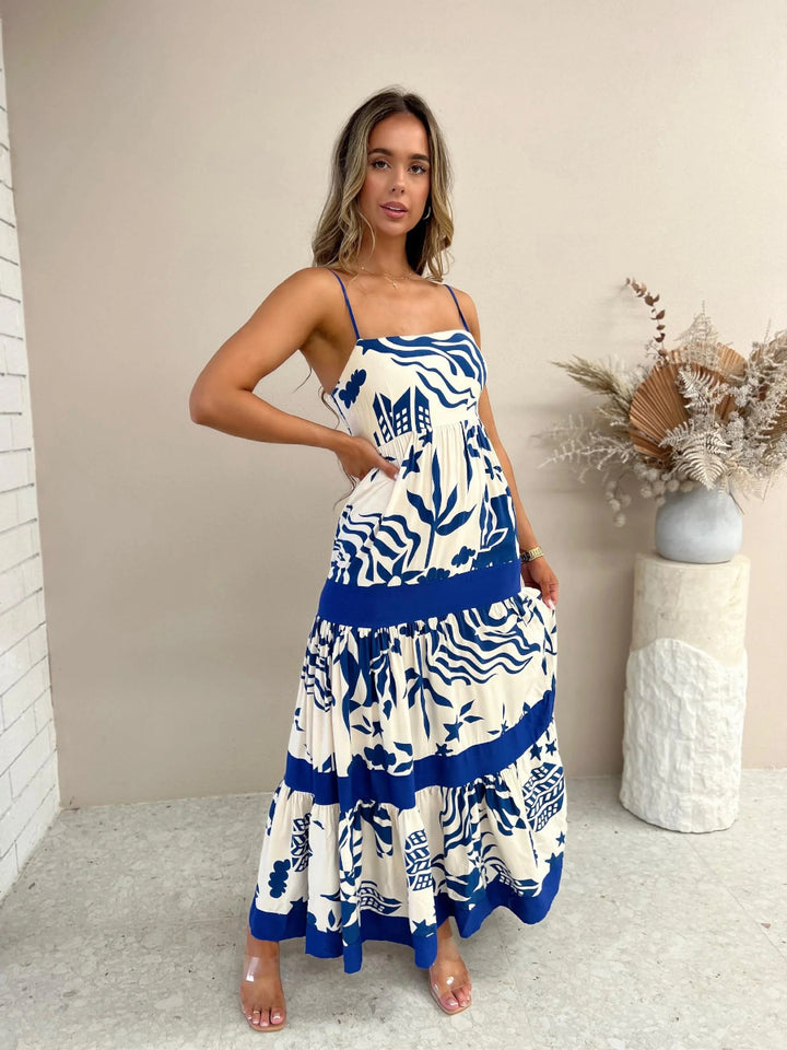 Women's maxi dress with elastic waistband and bohemian pattern Lune London