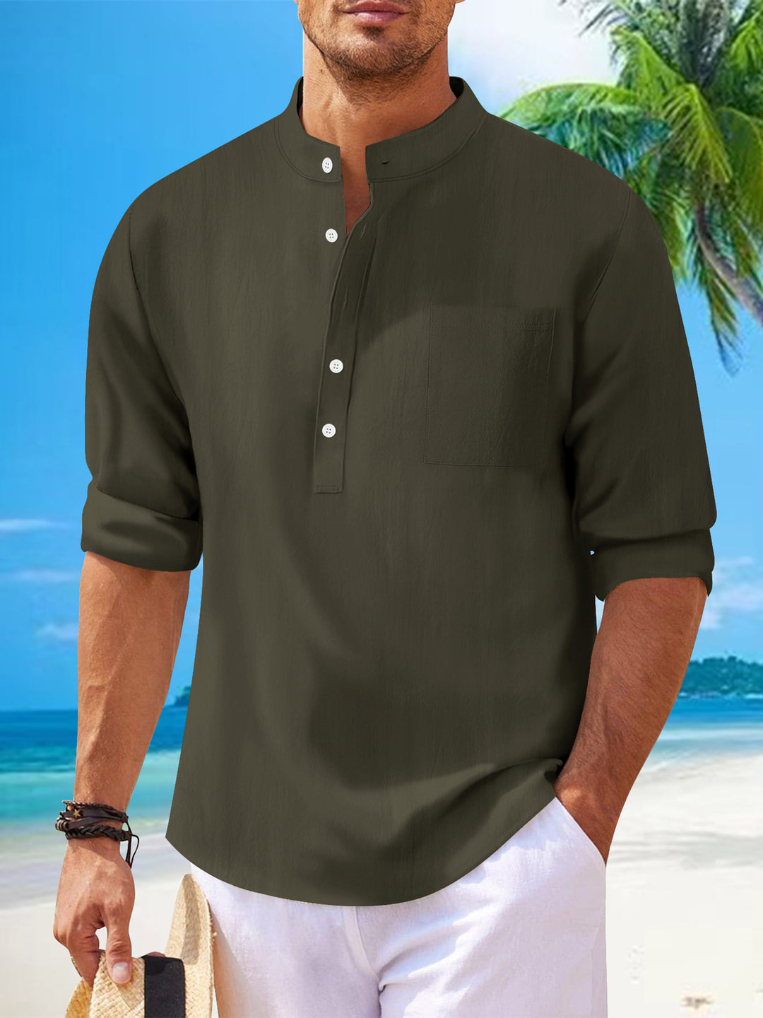 Men's shirt with modern stand-up collar and practical chest pocket Lisslune
