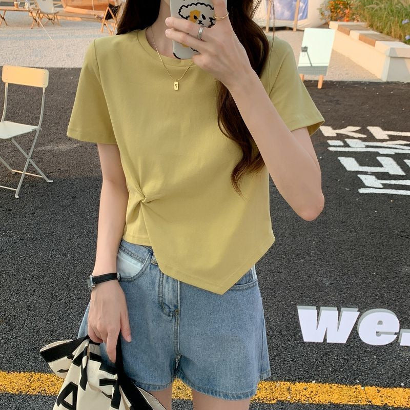 Ladies Cropped T-Shirt with decorative knot design and modern cut