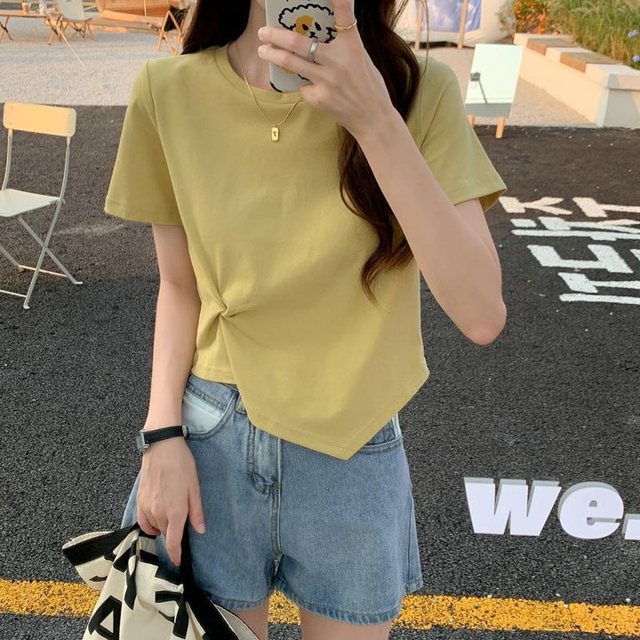 Ladies Cropped T-Shirt with decorative knot design and modern cut